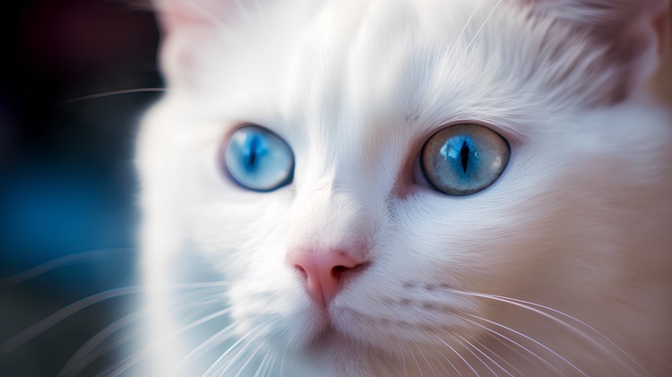 chat blanc aux yeux bleus